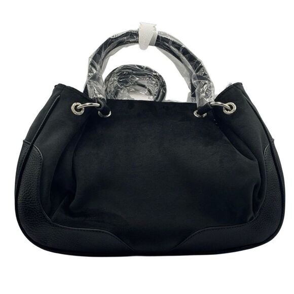 Juicy Couture Black Velour Faux Leather Nuova Twig Dog Double Handle X-Body Bag - Picture 5 of 10